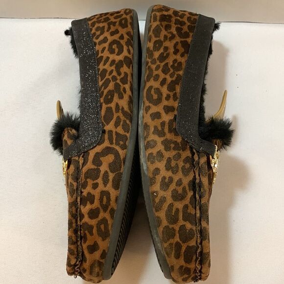 Juicy Couture Size 8 fur-lined animal leopard print flats w/Juicy sequined bling - Picture 2 of 7